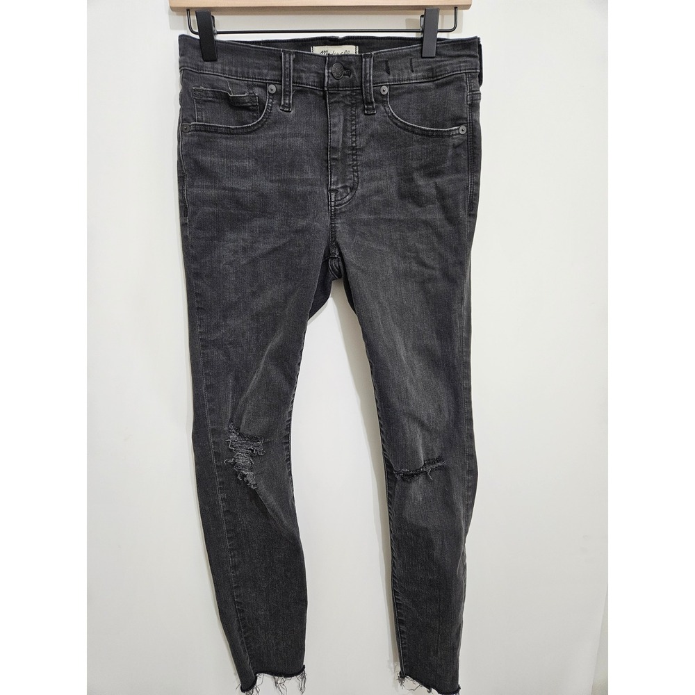 Madewell‎ 9 High-Rise Skinny Jeans Black Distressed Raw Hem 27